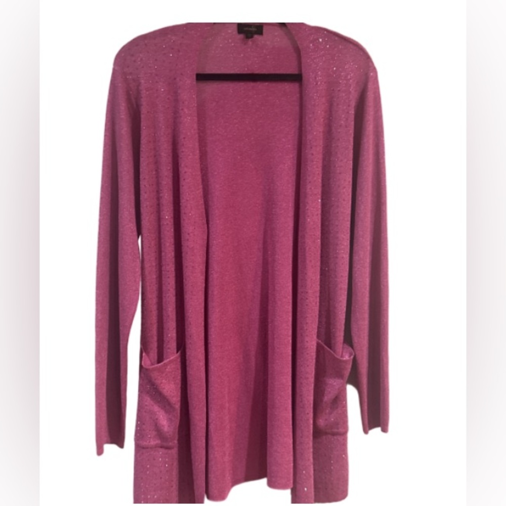 On twelfth shimmering rhinestone embellished Women's Cardigan in fuscia Pink - Picture 3 of 6